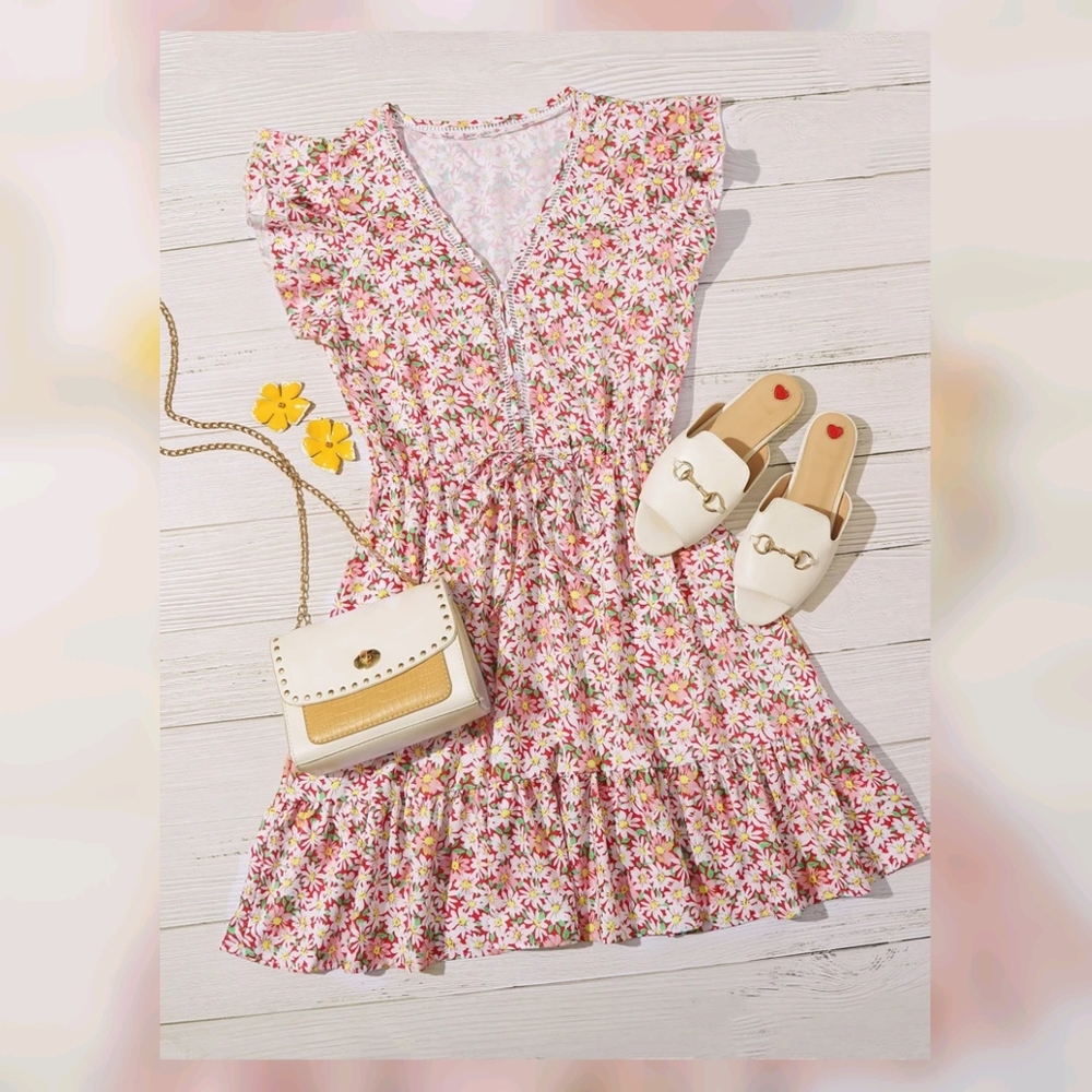 Plus Size - Floral Boho Dress with Ruffle Trim - Size 3x - 18